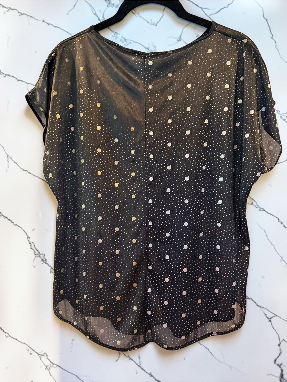 Women's Black Polka Dot Short Sleeve Blouse Bentley - Picture 7 of 10